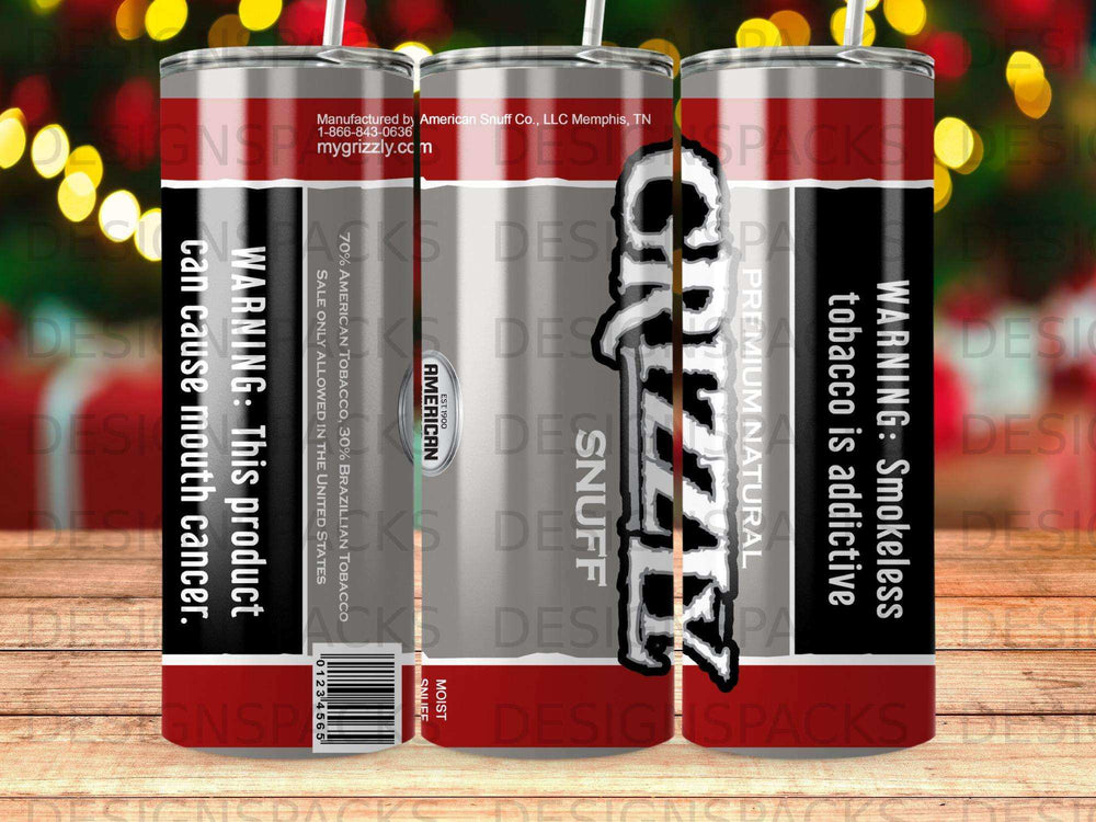 Grizzly Snuff premium natural moist smokeless tobacco canister with warnings.
