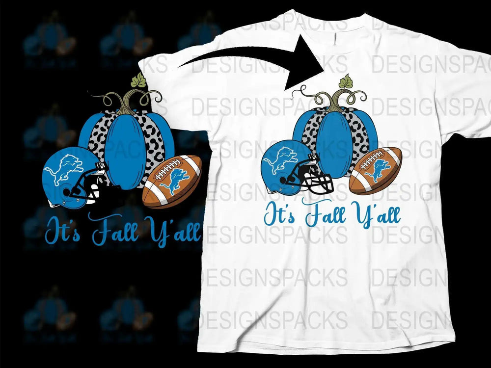 Detroit Lions Fall T-Shirt, It's Fall Y'all Football Graphic Tee, Sports Fan Apparel