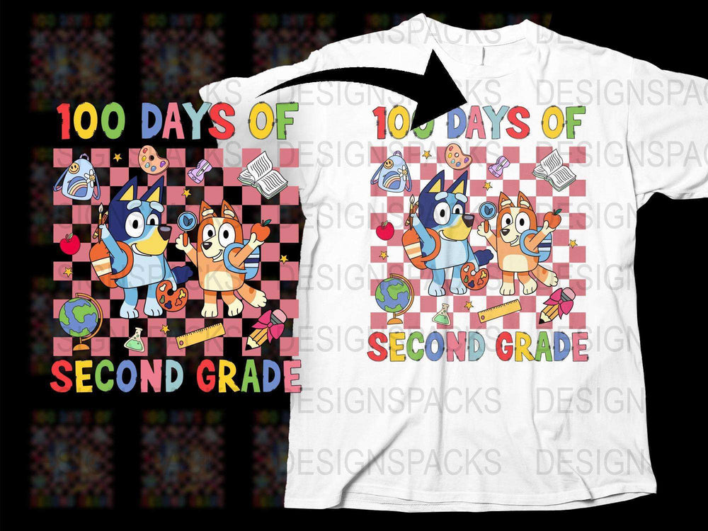 Colorful Second Grade T-shirt, 100 Days of School Celebration Tee, Kids Cartoon Graphic Shirt, Fun Educational Clothing for Children
