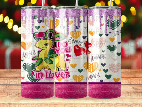 Pink glitter tumbler with a Pokémon and hearts, 