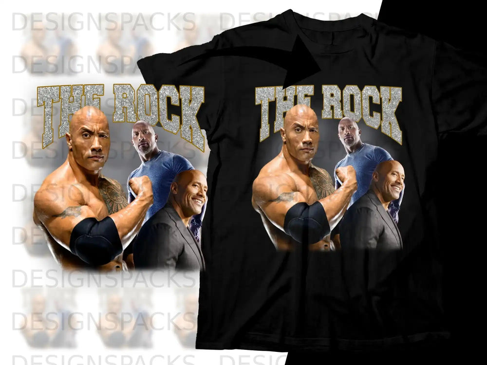 Dwayne "The Rock" Johnson and Kevin Hart on a black t-shirt.