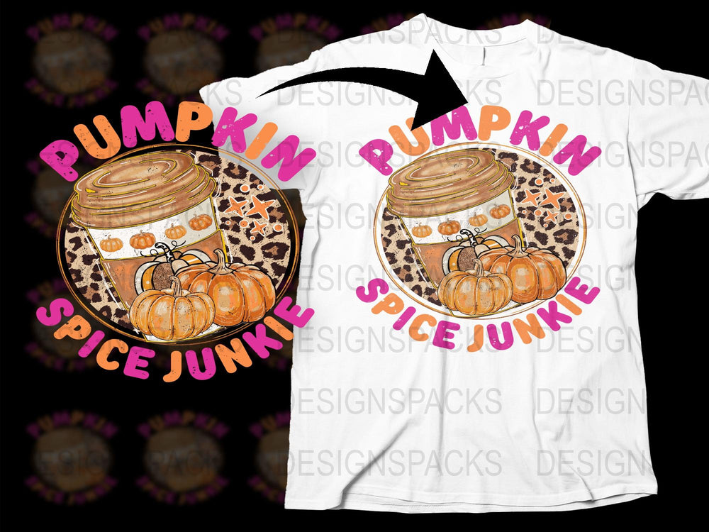 Pumpkin Spice Junkie T-Shirt Leopard Print Fall Season Graphic Tee Casual Fashion Autumn Apparel