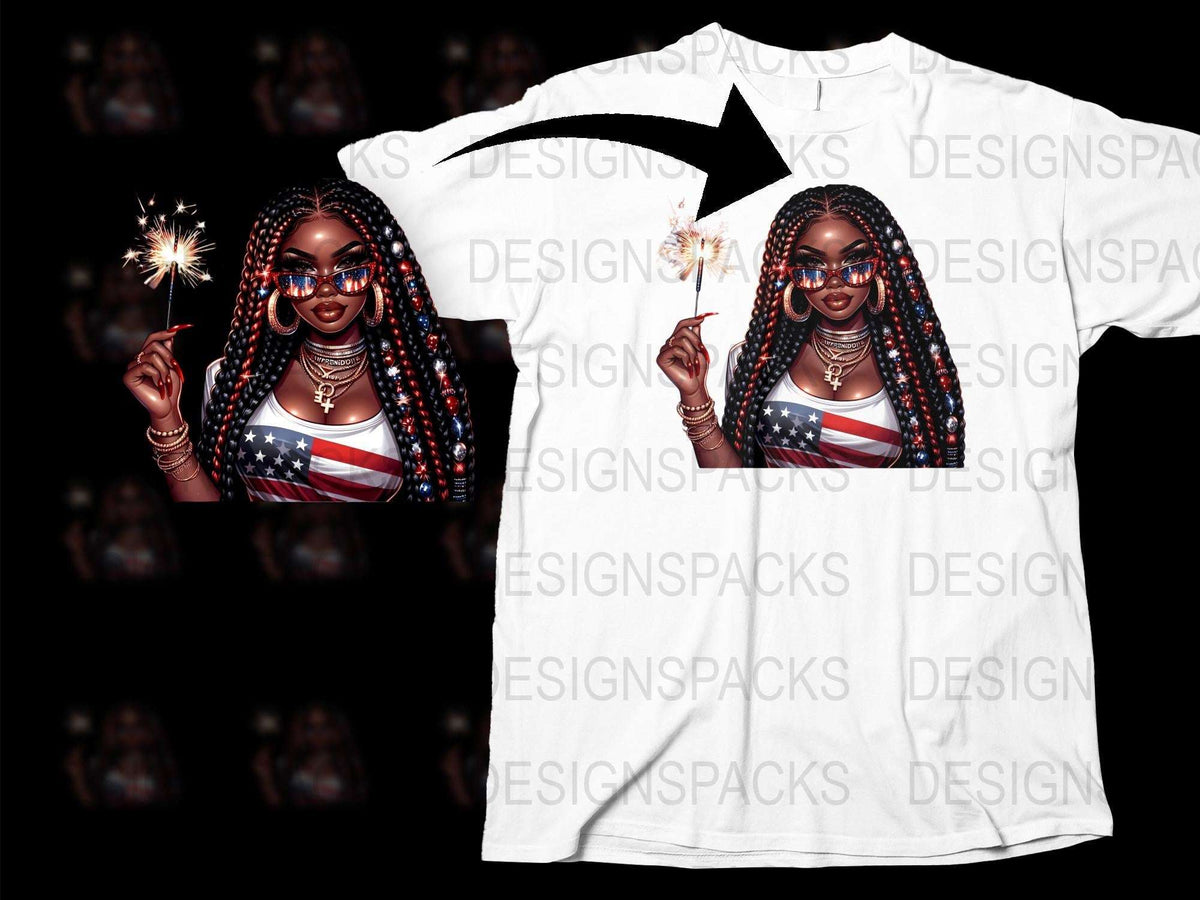 Patriotic Woman Graphic T-Shirt, American Flag Print, Stylish Summer Tee, Fashionable Casual Wear