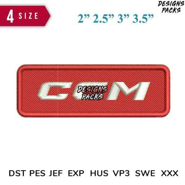 Red embroidered patch with CCM logo, available in 4 sizes, compatible with DST PES JEF formats