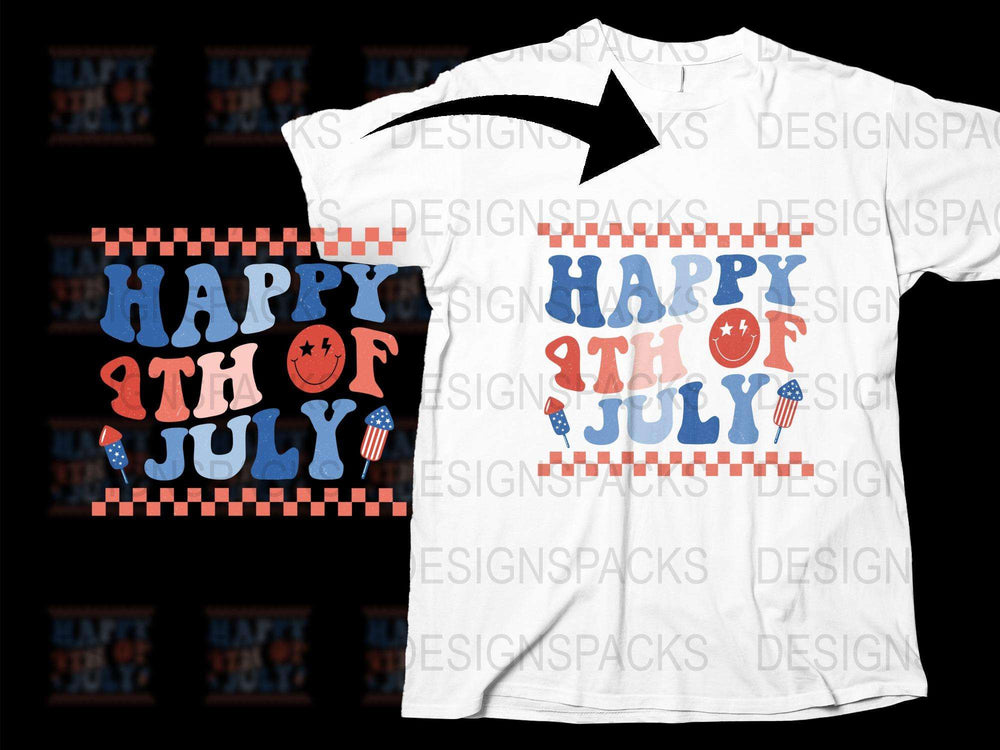 Patriotic 4th of July T-Shirt, Happy Independence Day Tee, USA Flag Design, Unisex Adult White Shirt
