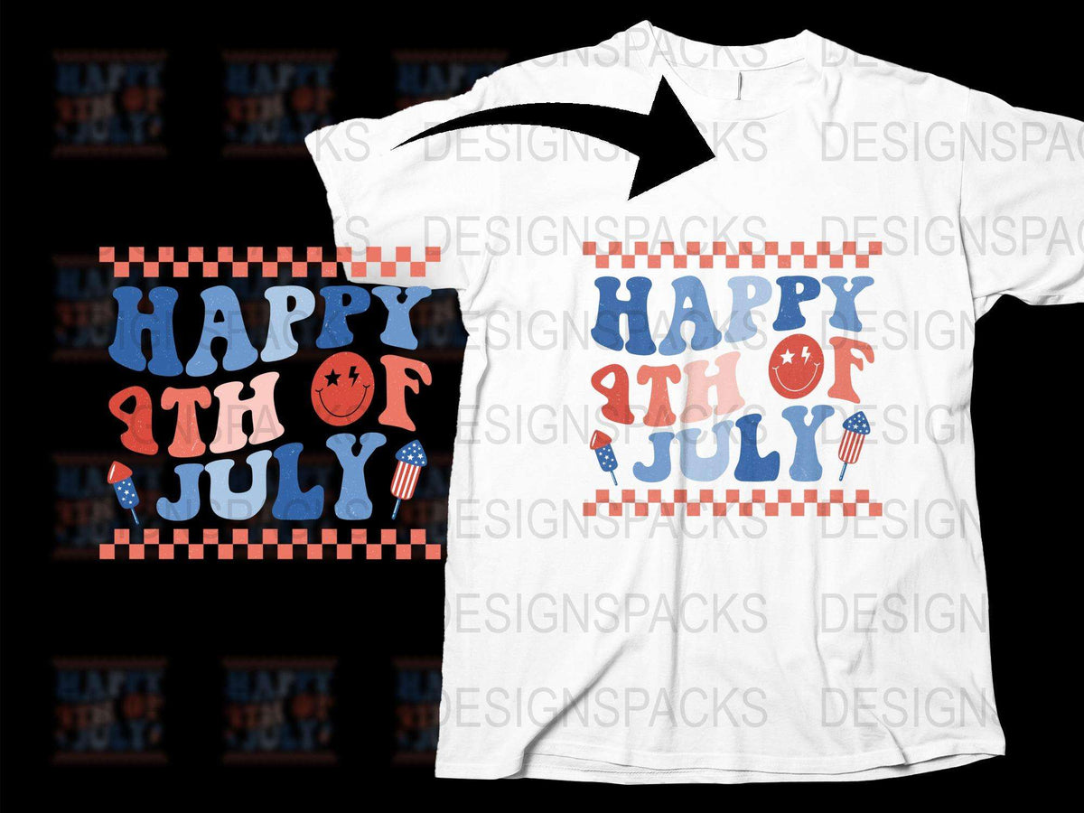 Patriotic 4th of July T-Shirt, Happy Independence Day Tee, USA Flag Design, Unisex Adult White Shirt