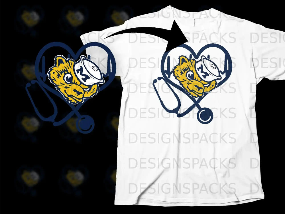 Bear Nurse Stethoscope Heart Graphic T-Shirt