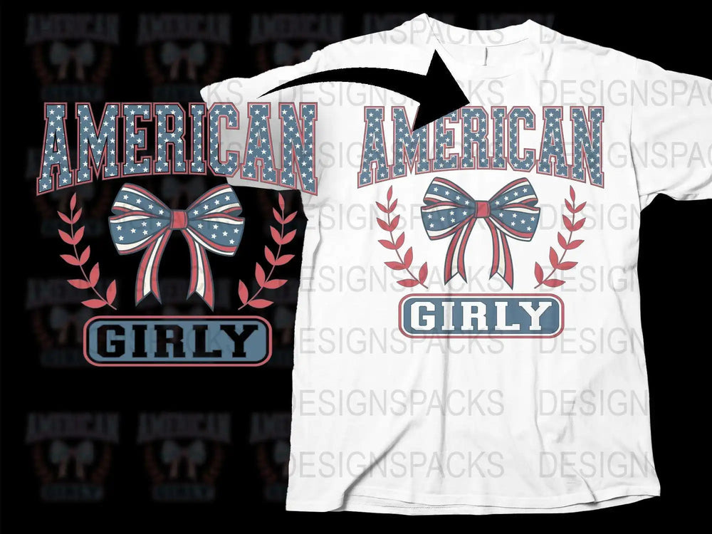 American Girly T-Shirt, Patriotic Bow Design, Red White Blue, Women's Fashion Top, Casual Wear, Independence Day Outfit