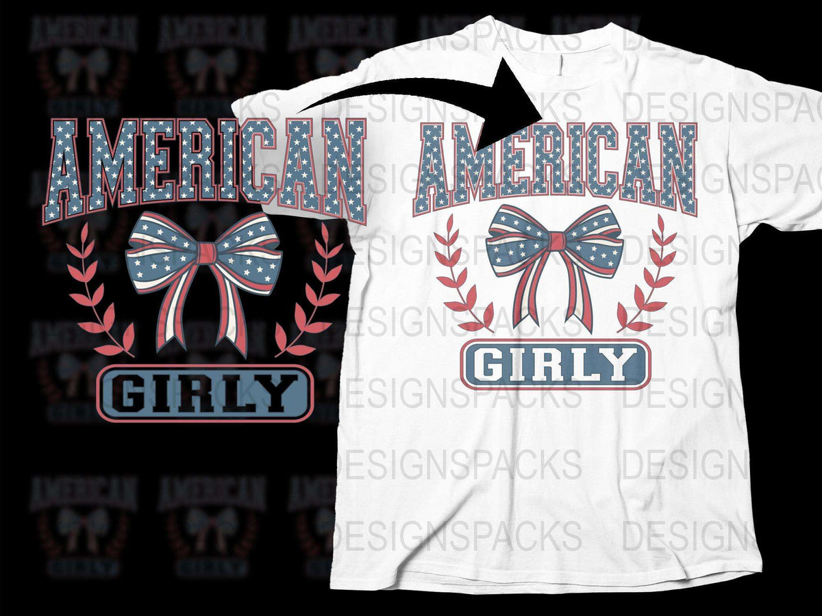 American Girly T-Shirt, Patriotic Bow Design, Red White Blue, Women's Fashion Top, Casual Wear, Independence Day Outfit