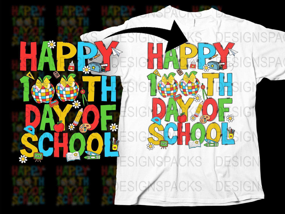 Happy 100th Day of School T-Shirt Colorful Design Teacher Student Celebration Gift