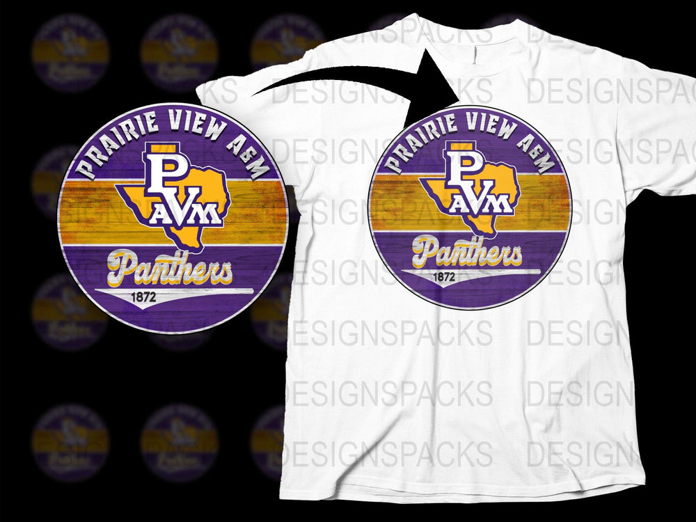 Prairie View AandM Panthers Logo T-Shirt, Vintage Purple Yellow College Tee, 1872 Graphic Design