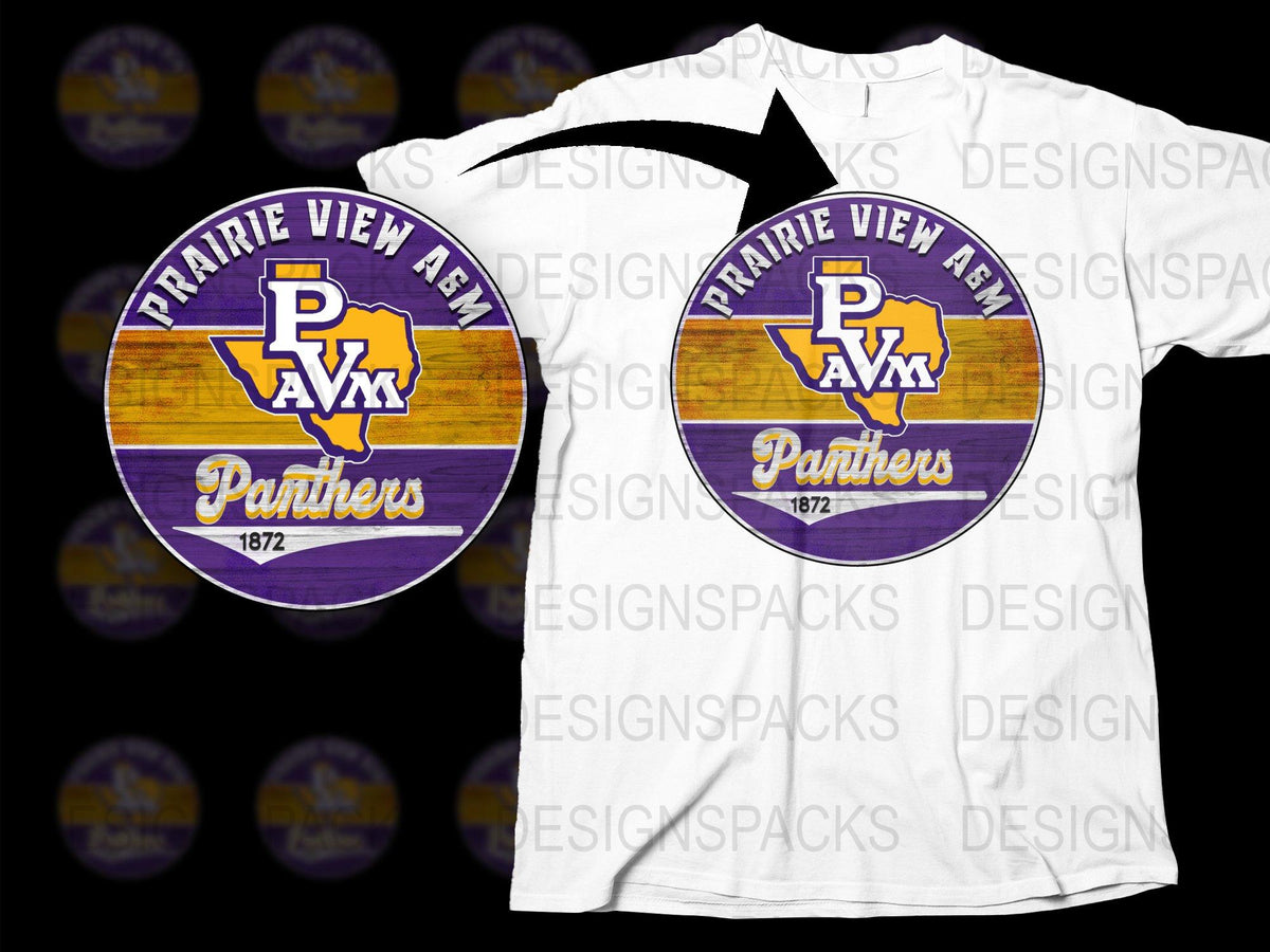 Prairie View AandM Panthers Logo T-Shirt, Vintage Purple Yellow College Tee, 1872 Graphic Design