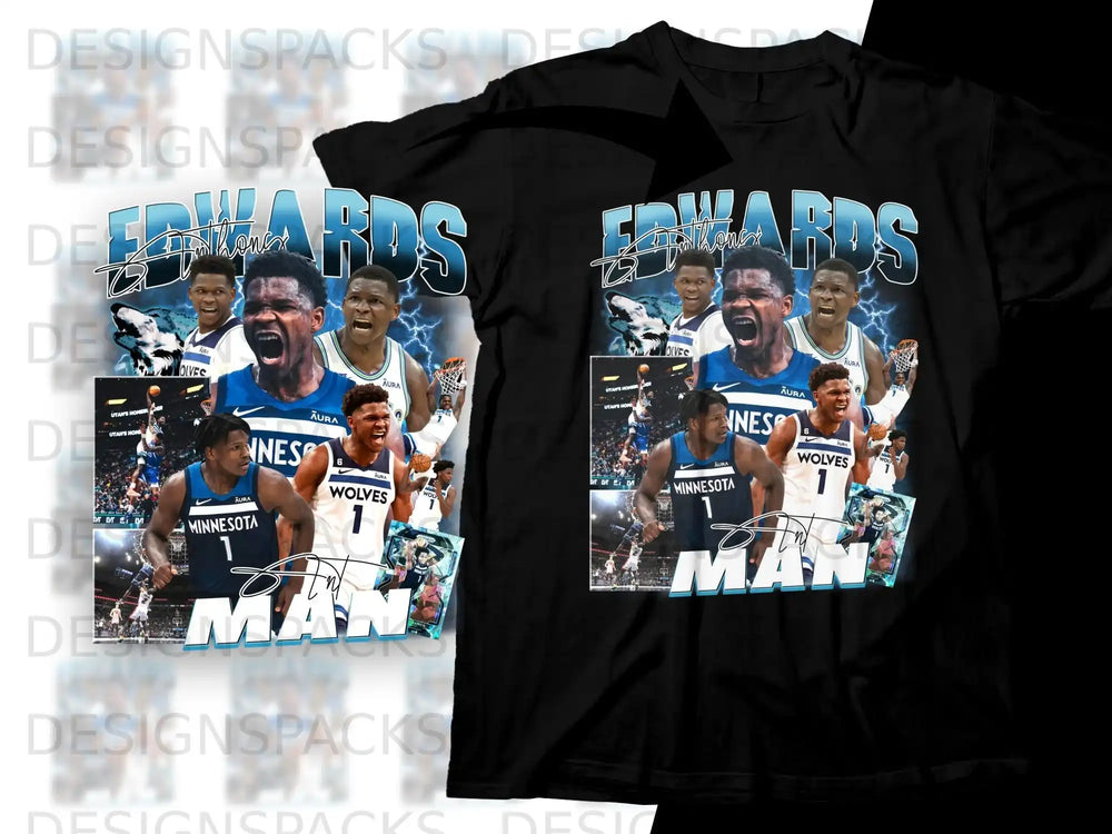 Anthony Edwards Minnesota Timberwolves graphic t-shirt with player images.