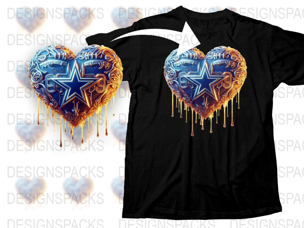 Blue Star Heart Graphic T-Shirt, Cool Dripping Heart Design, Unisex Black Tee, Trendy Streetwear Style Shirt