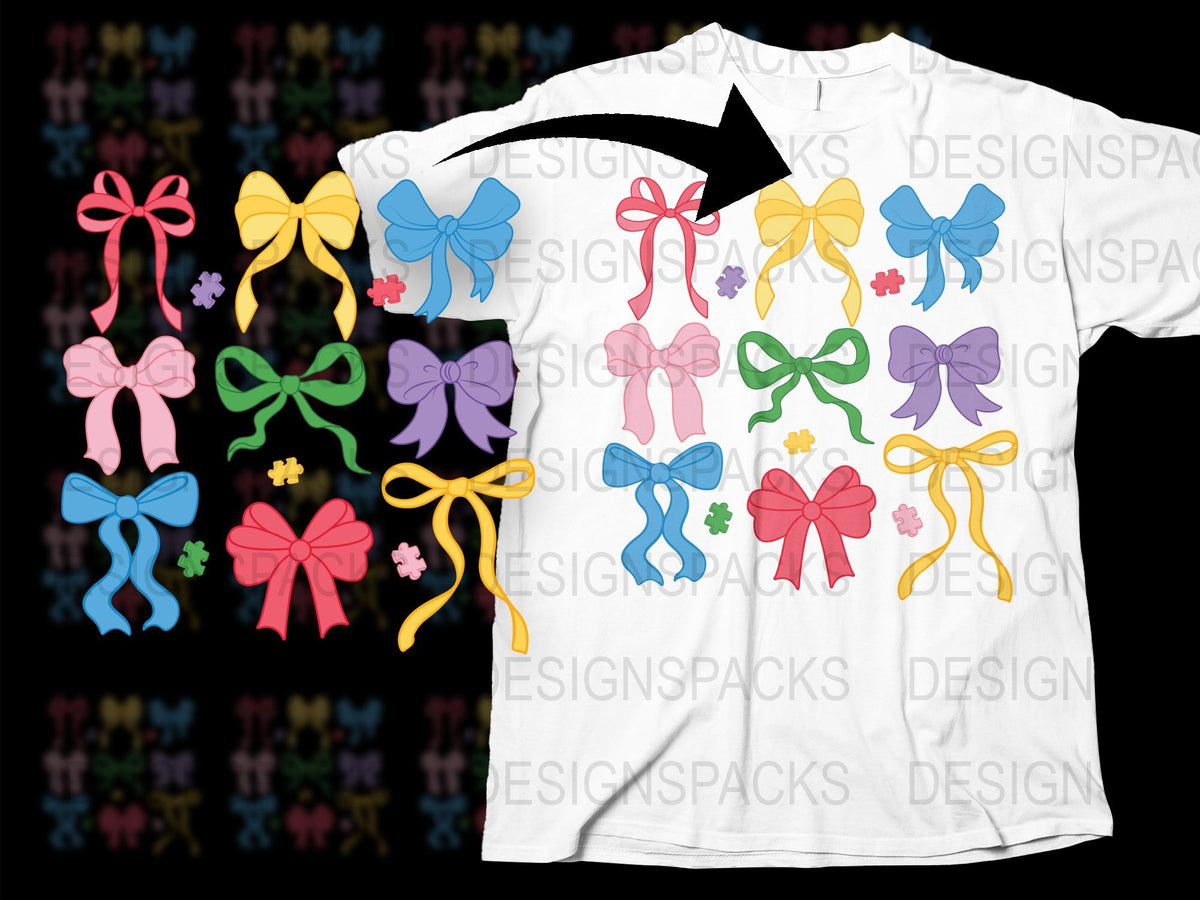 Colorful Bow Tie Graphic T-Shirt, Cute Whimsical Bows Casual Summer Tee, Unisex Fashion Top for All Ages