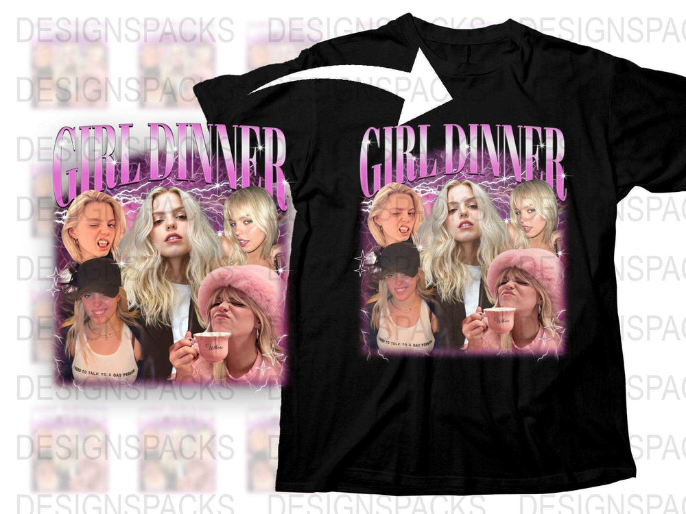 Women's Graphic T-Shirt with Pink Text and Collage of Blonde Woman's Various Poses