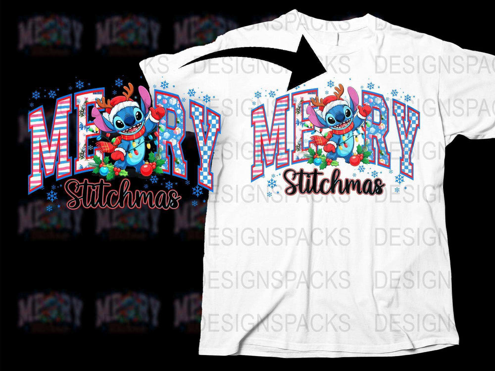 Merry Stitchmas T-Shirt, Cute Stitch Holiday Tee, Christmas Lilo and Stitch Shirt, Festive Disney Inspired Apparel