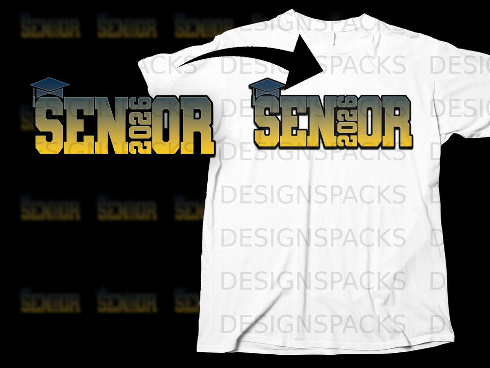 Senior 2026 graphic on a white t-shirt with a black background.