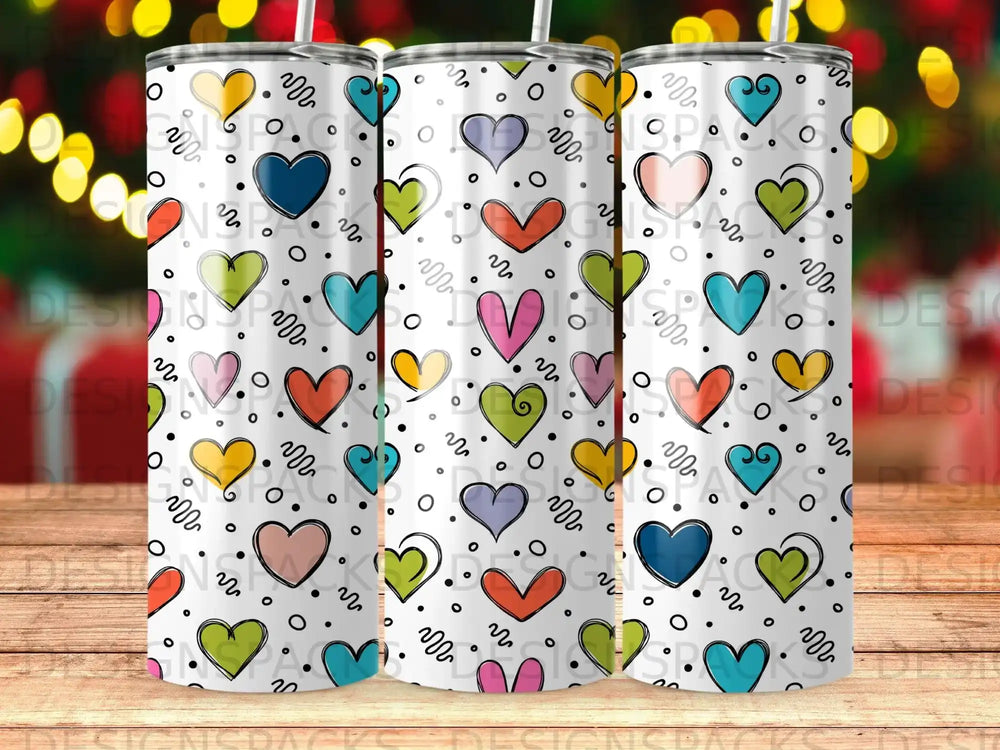 Colorful hearts doodle dots squiggle pattern product type