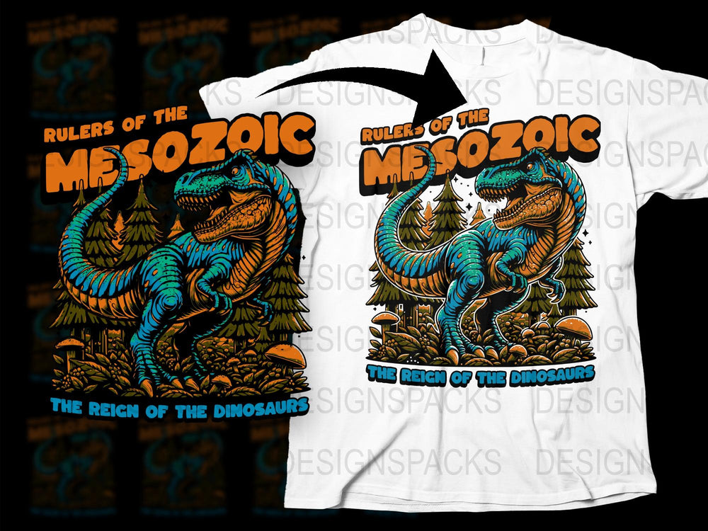 Dinosaur Graphic T-Shirt, Mesozoic Era Ruler Theme, Bright Blue Design, Unisex Casual Wear
