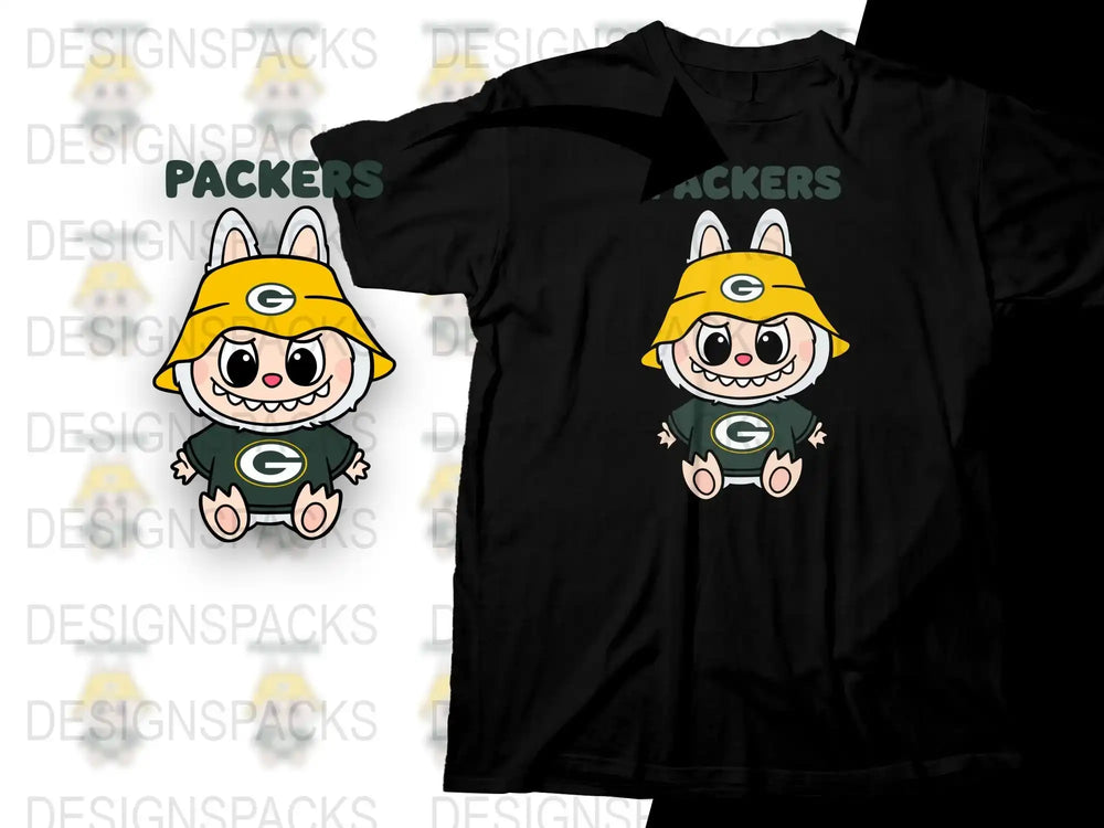 Green Bay Packers Inspired Cartoon Character T-Shirt, Cute Sports Fan Apparel, Unisex Football Tee
