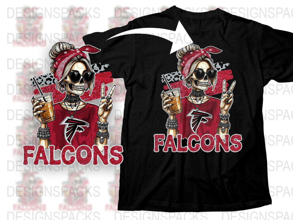 Trendy Skull Graphic T-Shirt, Red Bandana Falcons Fan Apparel, Unique Skull Design, Football Season Tee