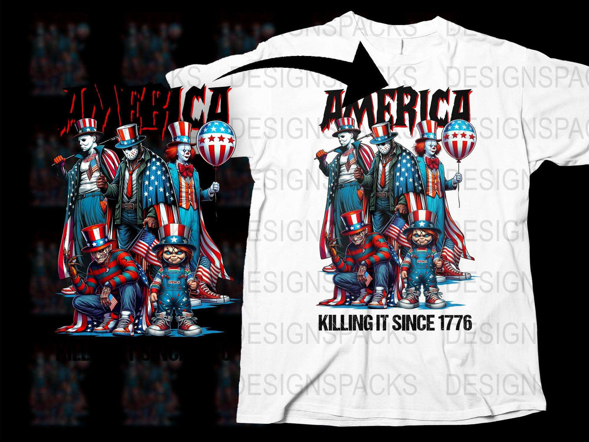 Patriotic America T-Shirt, Uncle Sam Graphic Tee, USA Independence Day Apparel, Vintage American Flag Design, Killing It Since 1776 Shirt