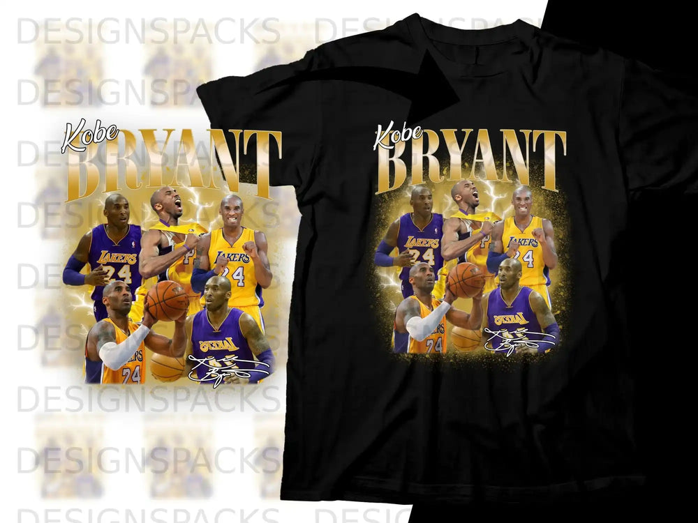 Kobe Bryant Lakers t-shirt with four images of the player in uniform.