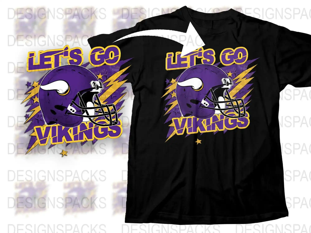Let's Go Vikings T-Shirt, Football Fan Graphic Tee, Purple and Black Sports Shirt