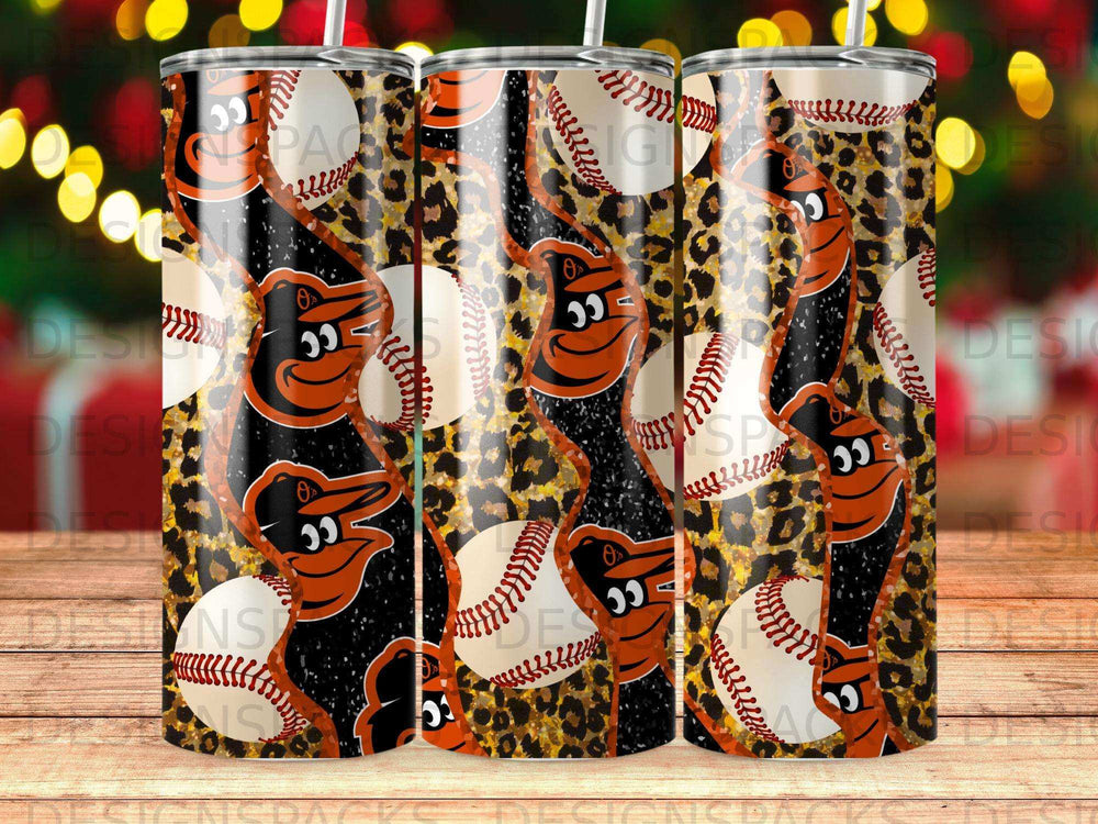 Baseball pattern with a cartoon bird mascot and leopard print.