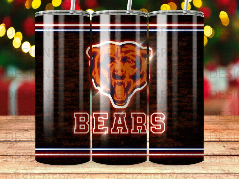 Chicago Bears logo with team name on a brown gradient tumbler.