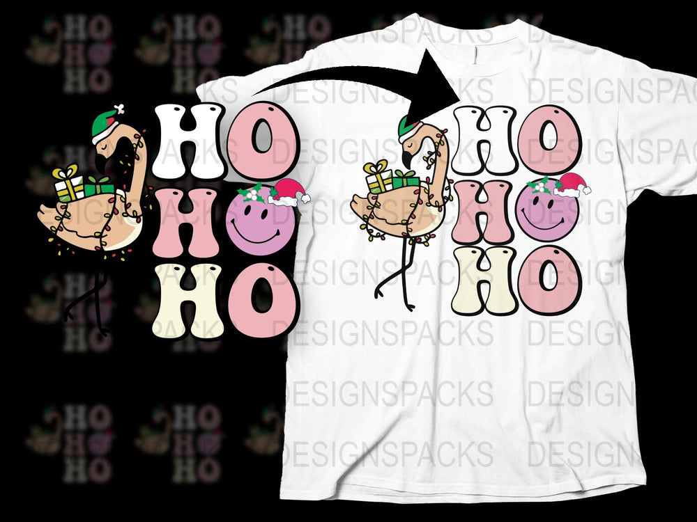 Festive Christmas T-Shirt with Santa and Reindeer, Ho Ho Ho Holiday Tee, Graphic Xmas Shirt for Family Celebrations