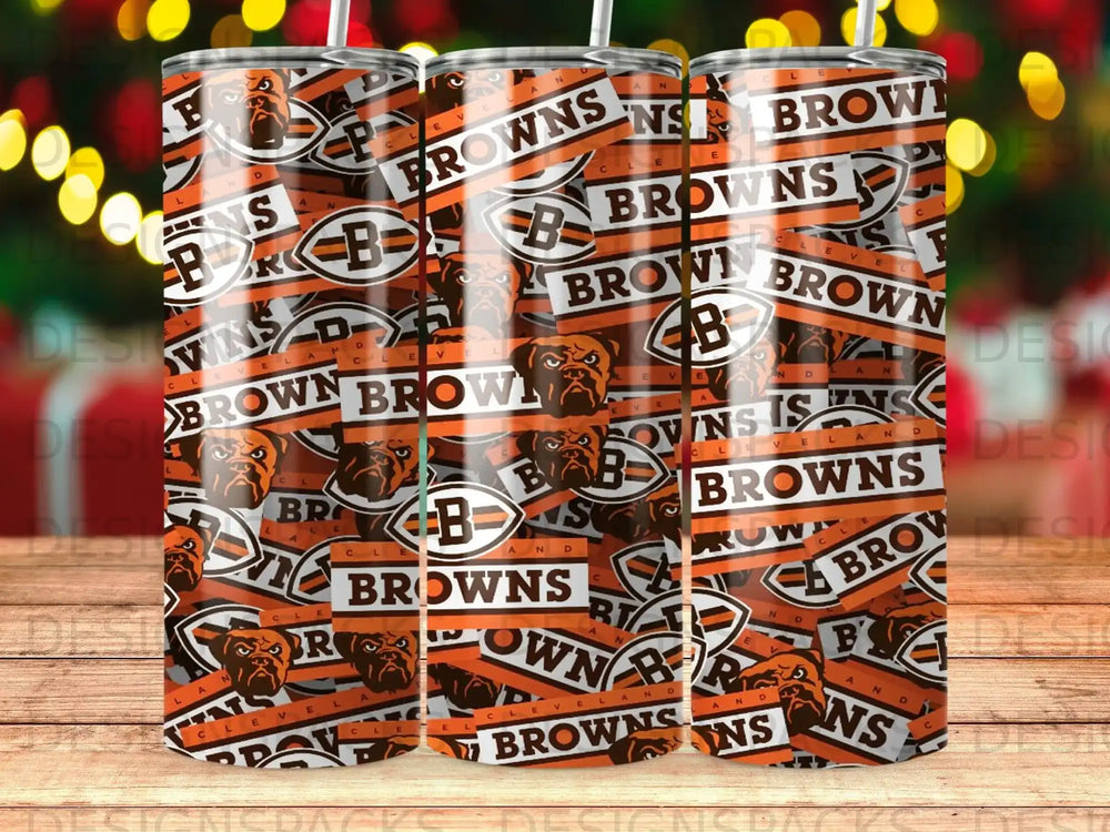 Cleveland Browns logo and bulldog pattern on a tumbler.
