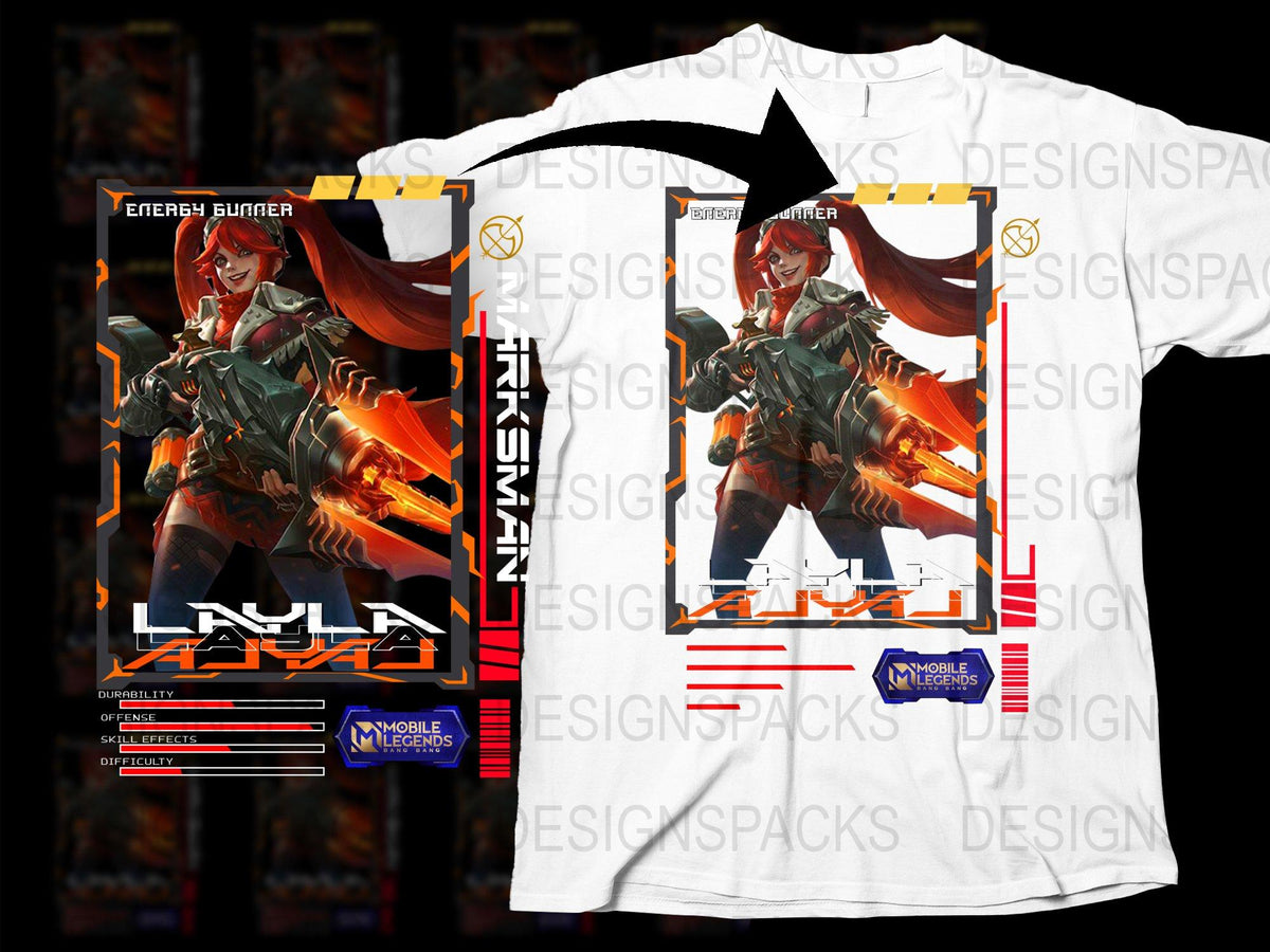 Mobile Legends Layla T-shirt, Energy Gunner Graphic Tee, Gaming Apparel, Unisex Full Print Shirt