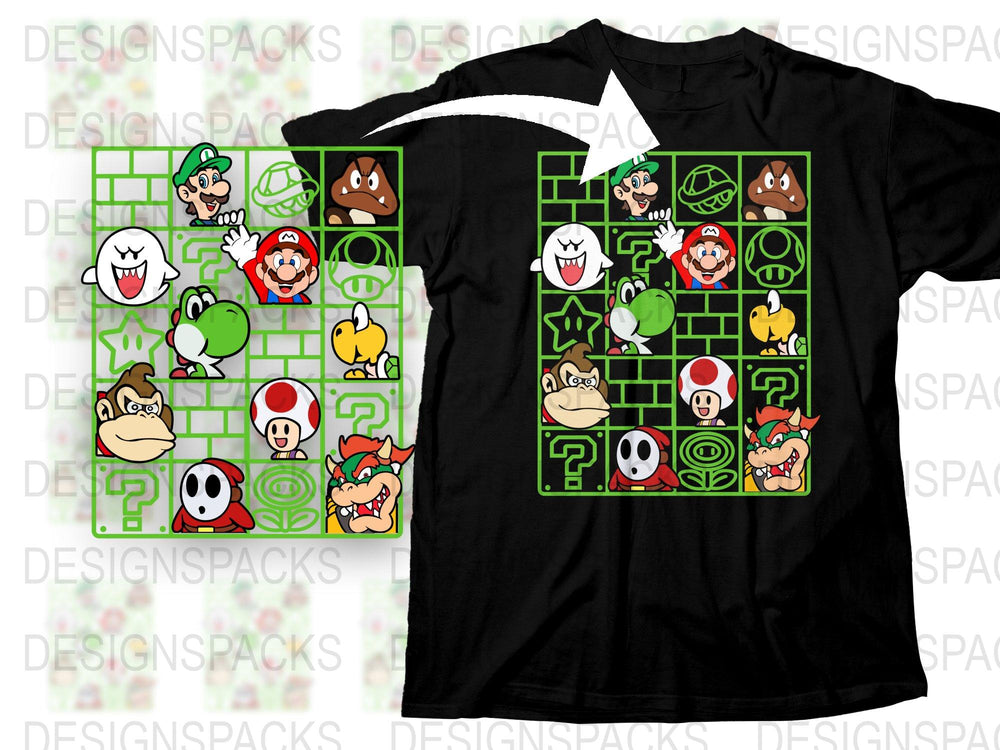 Super Mario Inspired T-Shirt, Retro Video Game Characters Tee, Boys Girls Unisex Top