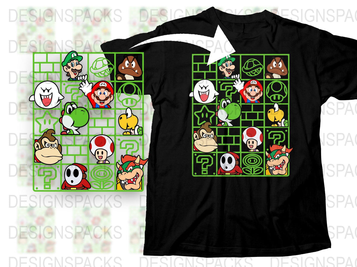 Super Mario Inspired T-Shirt, Retro Video Game Characters Tee, Boys Girls Unisex Top