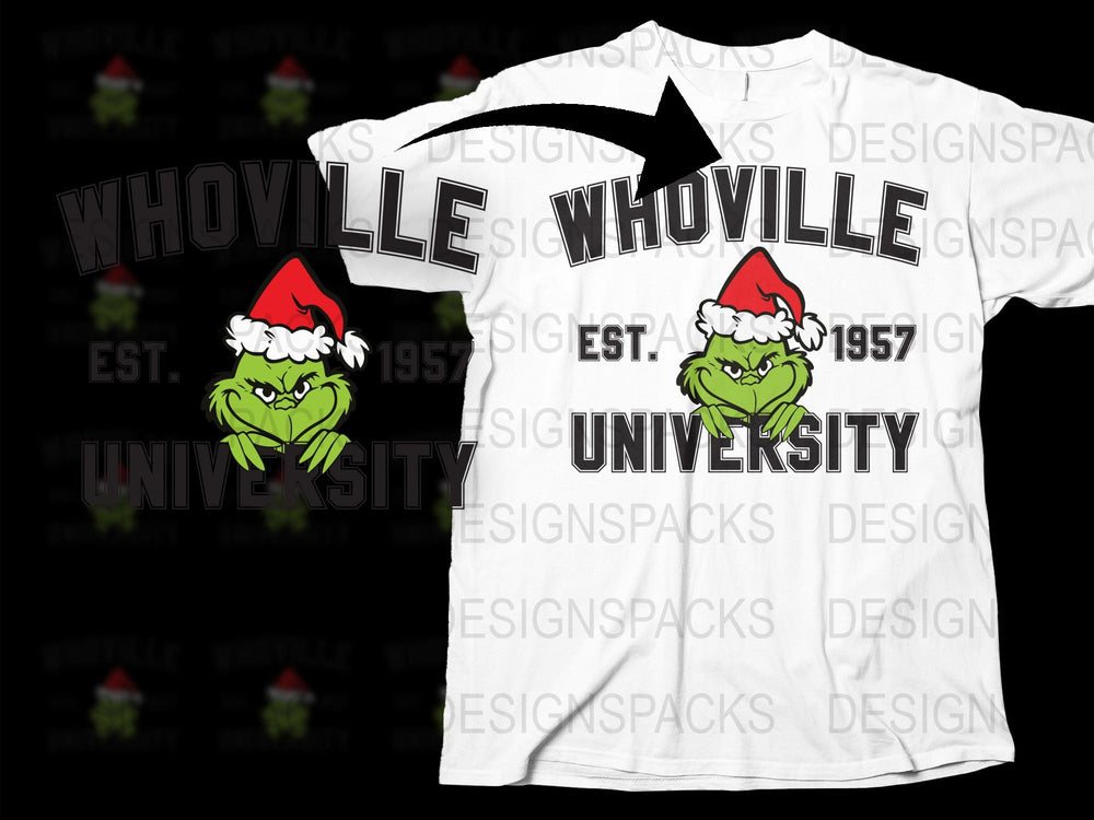 Whoville University T-Shirt, Grinch Christmas Tee, Vintage 1957 Inspired Holiday Shirt, Gift for Holiday Season