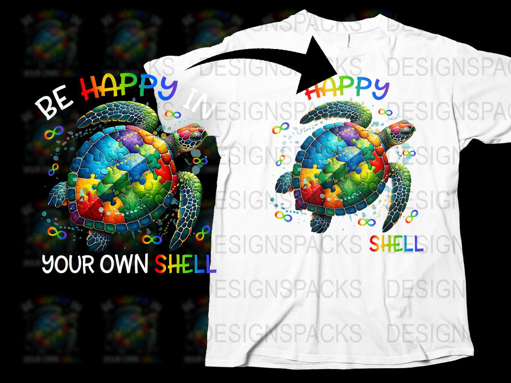 Colorful Turtle Puzzle Graphic T-Shirt, Be Happy Your Own Shell, Vibrant Summer Tee, Unisex Adult Clothing