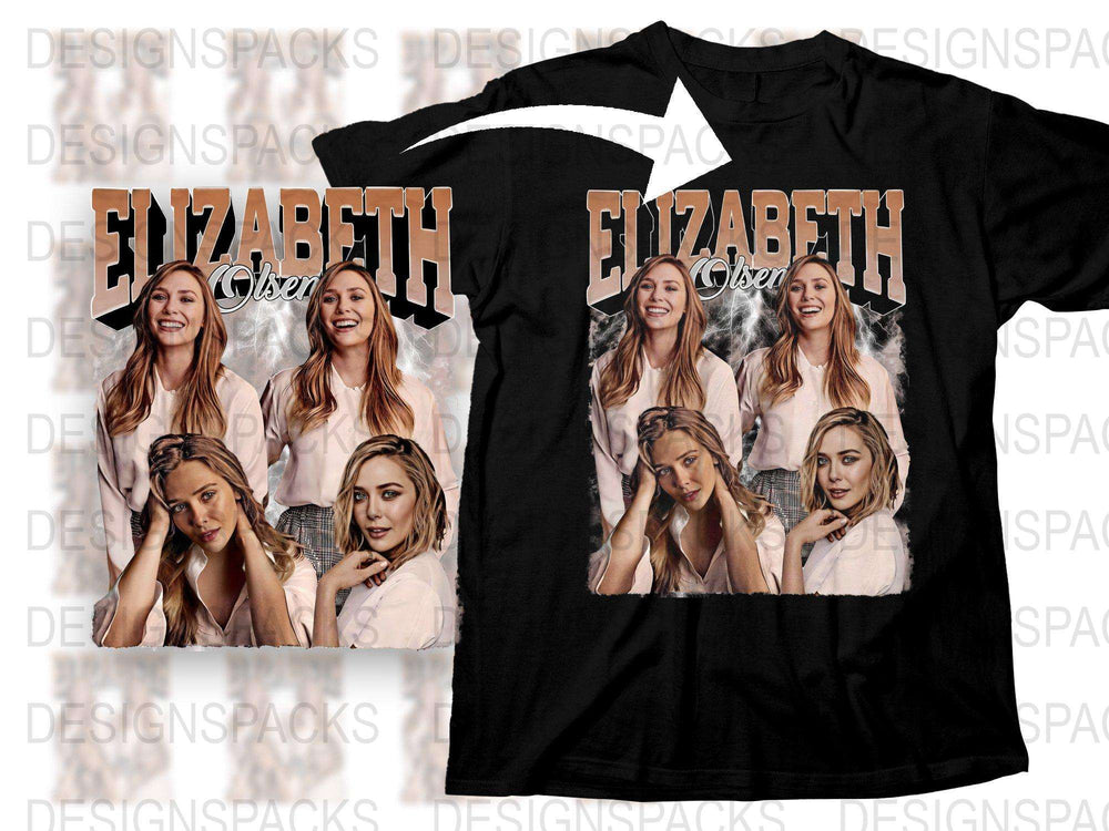 Custom Elizabeth Name T-Shirt, Personalized Photo Collage, Unique Gift Idea, Black Tee with Multiple Images.