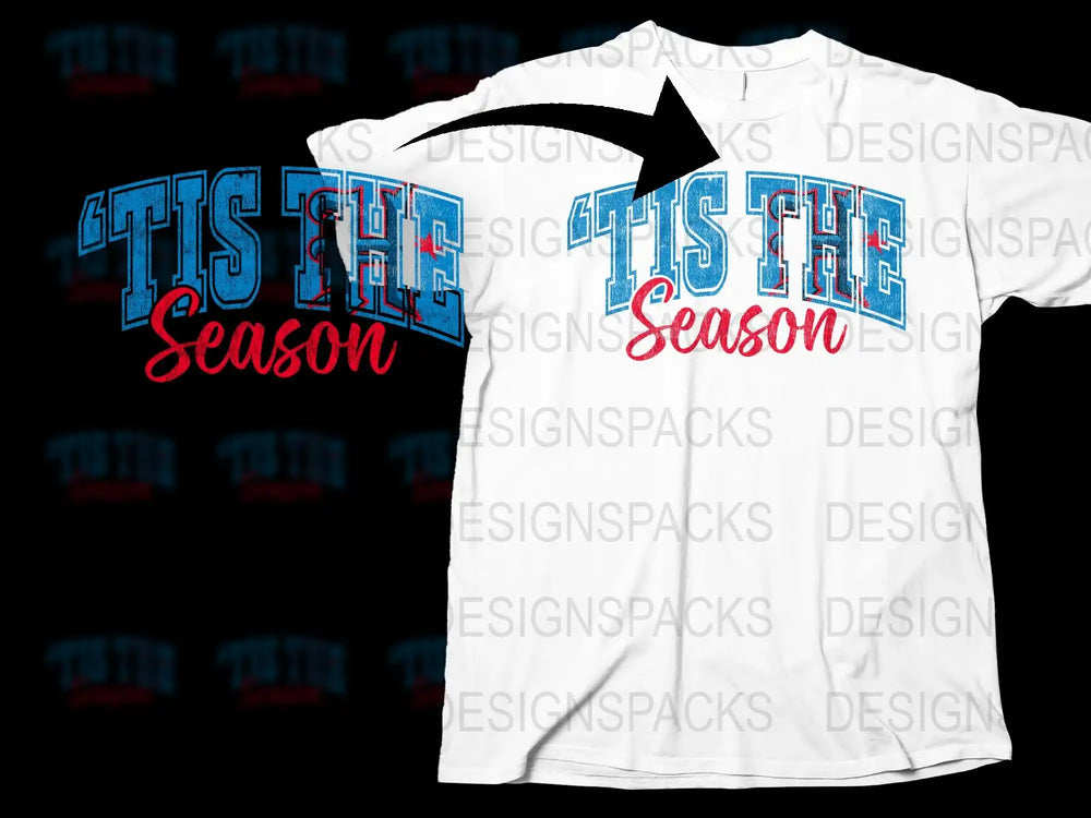Festive 'Tis The Season' Holiday T-Shirt, Red and Blue Christmas Tee, Unisex Winter Apparel