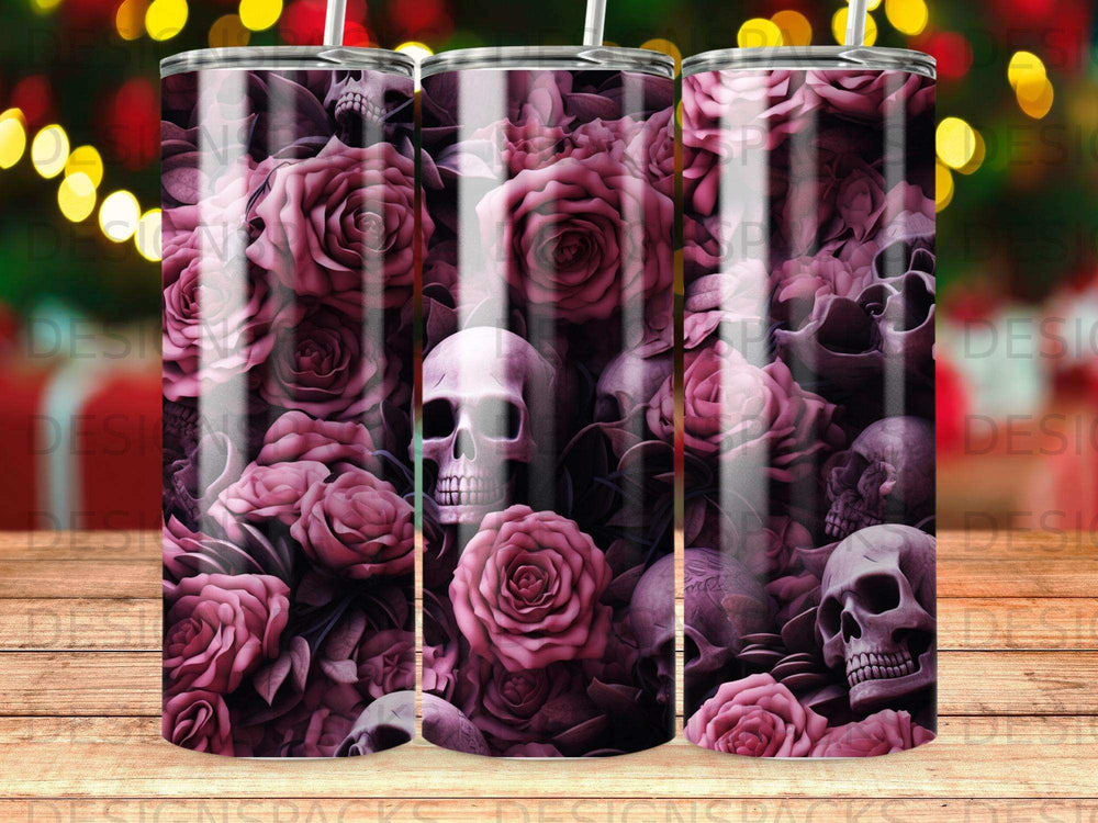 Roses and skulls pattern on a tumbler.