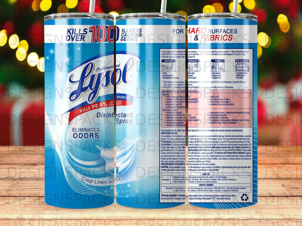 Lysol disinfectant spray Crisp Linen scent kills 99.9% of germs and eliminates odors.