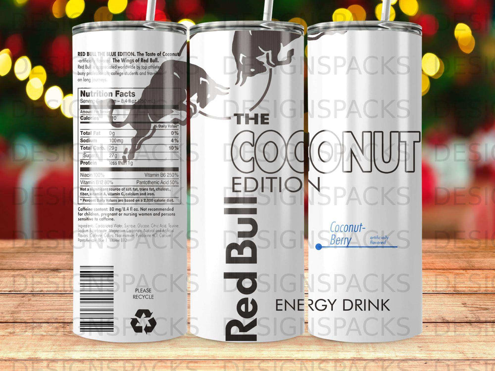 Red Bull The Blue Edition Coconut flavor energy drink can with nutritional facts.