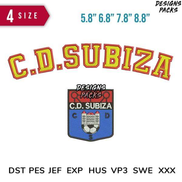 C.D. Subiza sports team logo embroidery design in multiple sizes, compatible with DST PES JEF formats