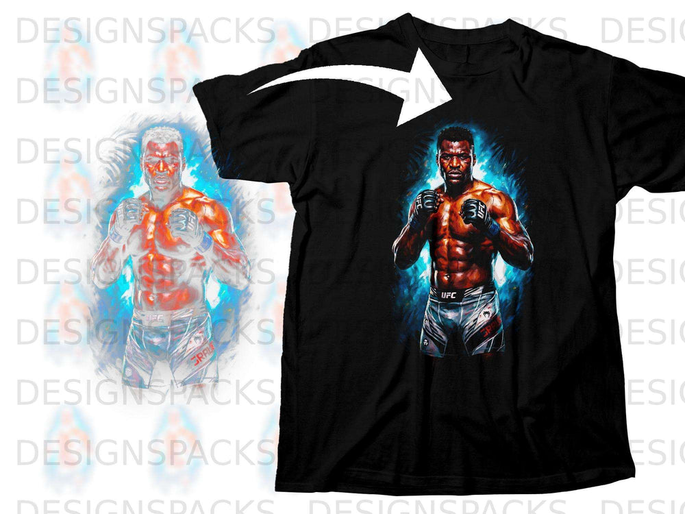 Black t-shirt featuring UFC fighter Francis Ngannou in a fighting stance.