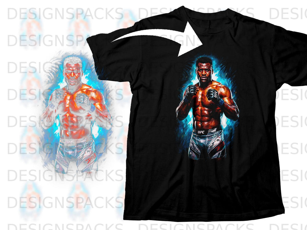 Black t-shirt featuring UFC fighter Francis Ngannou in a fighting stance.