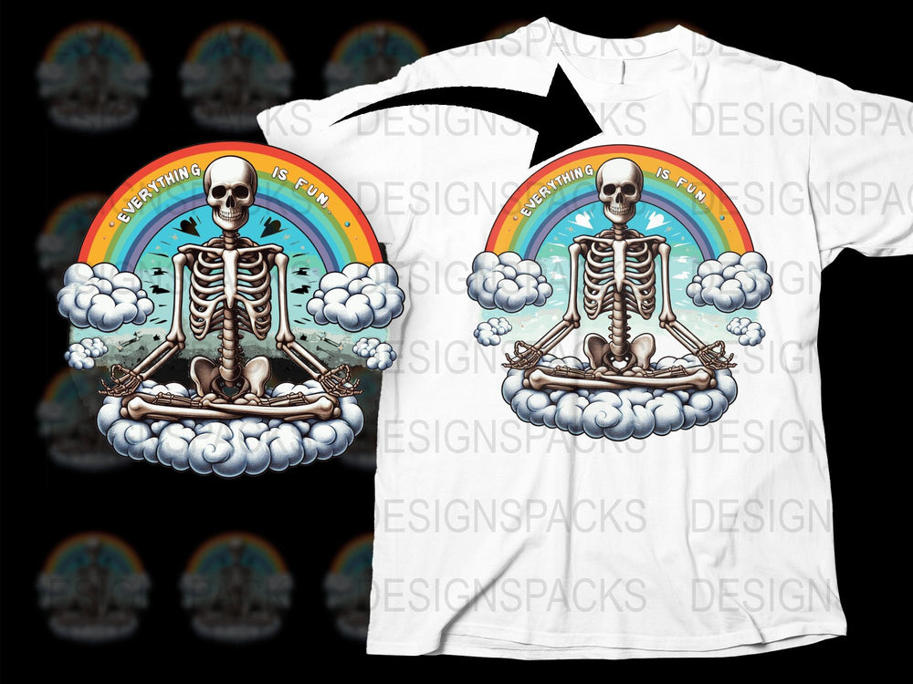 Retro Skeleton Meditation T-Shirt, Colorful Zen Yoga Tee, Unique Graphic Unisex Tee-Shirt