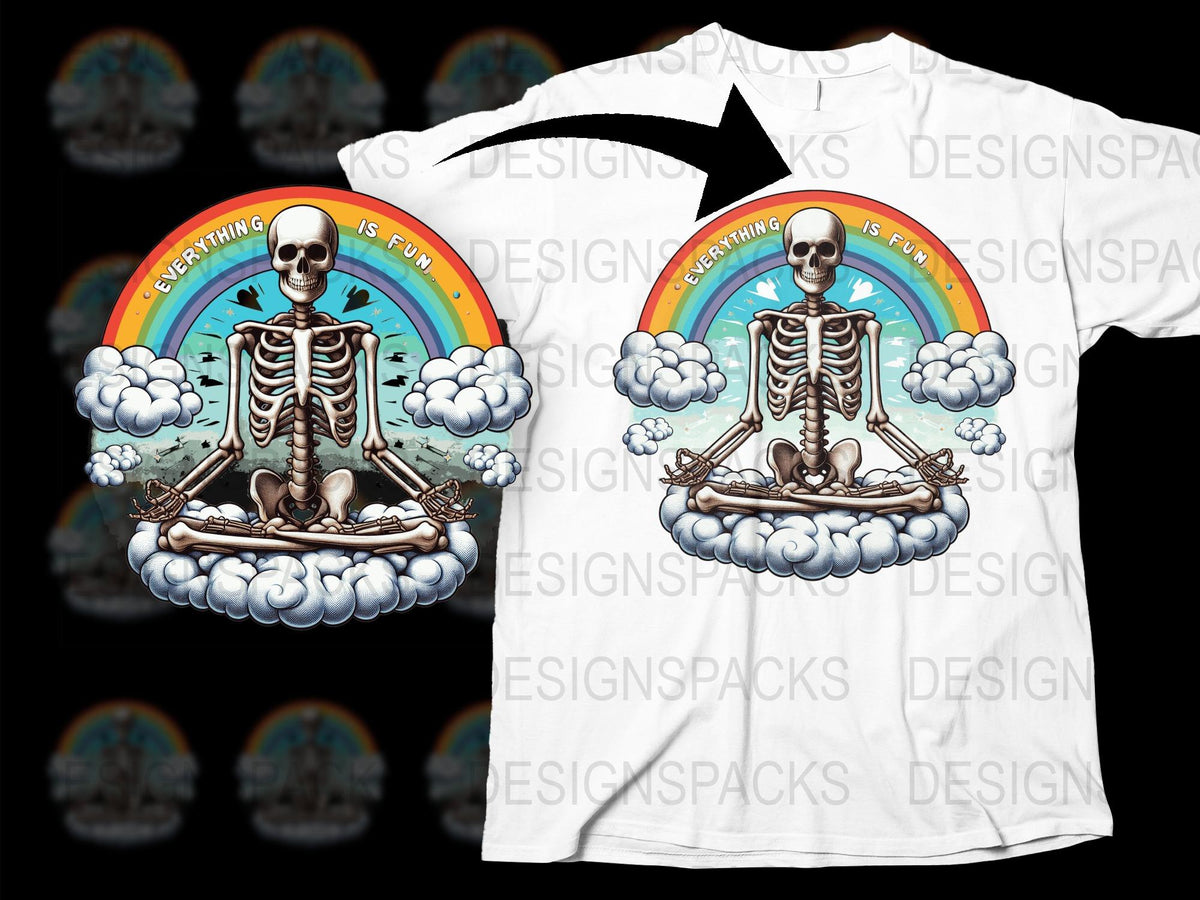 Retro Skeleton Meditation T-Shirt, Colorful Zen Yoga Tee, Unique Graphic Unisex Tee-Shirt