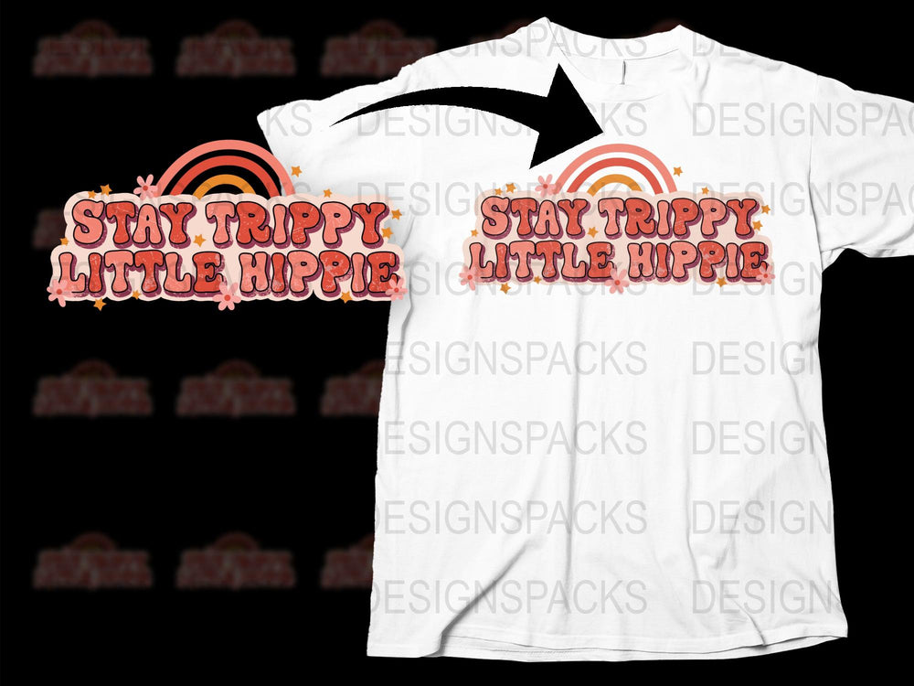 Stay Trippy Little Hippie T-Shirt, Retro Sunset Boho Chic Graphic Tee, Unisex Cotton Shirt