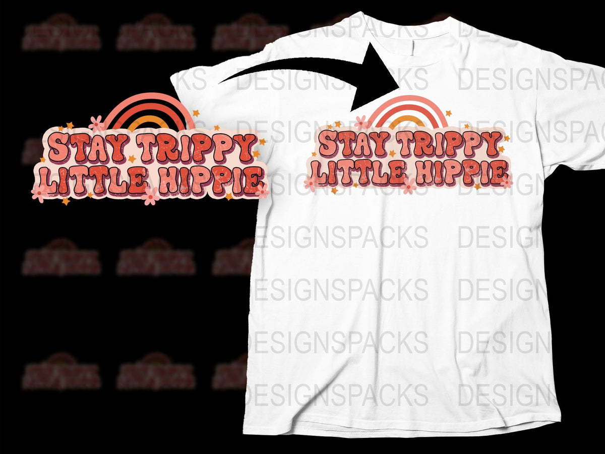 Stay Trippy Little Hippie T-Shirt, Retro Sunset Boho Chic Graphic Tee, Unisex Cotton Shirt
